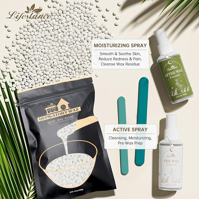 Lifestance Wax Beads Set, 5 Kinds of Waxing Beads, Hard Wax Beans with 57 Items Silicone Spatulas, Perfect for Any Waxing Warmers, Wax Beads for Hair Removal for Bikini Underarm Face Body