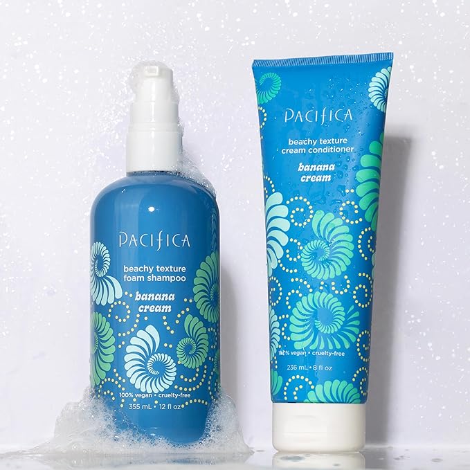 Pacifica Banana Cream Beachy Texture Foam Shampoo – Texturizing Foaming Shampoo for Beachy Waves, Adds Volume & Tousled Look, Sulfate-Free Deep Clean Beauty Vegan & Cruelty-Free Dermatologist Tested