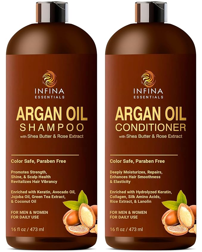 Argan Oil Shampoo and Conditioner Set for Men and Women - Hydrating and Nourishing Sulfate Free Shampoo Conditioner Set for All Hair Types - Hydrating and Nourishing Daily Hair Care - 16 fl oz Each