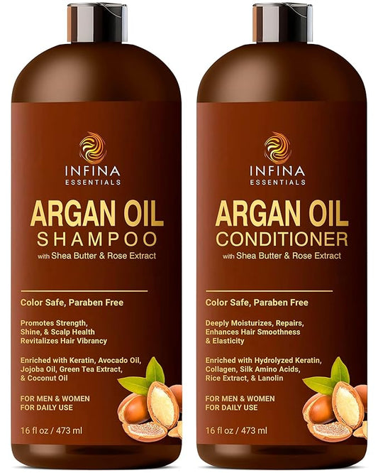 Argan Oil Shampoo and Conditioner Set for Men and Women - Hydrating and Nourishing Sulfate Free Shampoo Conditioner Set for All Hair Types - Hydrating and Nourishing Daily Hair Care - 16 fl oz Each