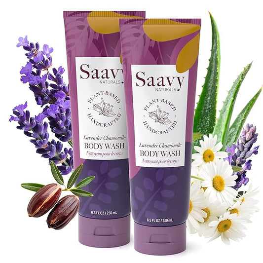 Saavy Naturals Body Wash Lavender Chamomile Plant-Based Ingredients - Made In USA - Sensitive Skin Body Wash - Organic Formula With Coconut Oil,Shea Butter, And Aloe Vera - 8.5 Fl Oz, 2 Pack