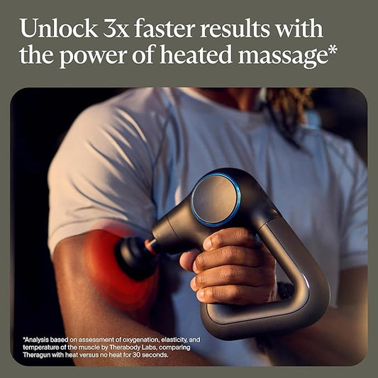 TheraGun Therabody Prime Plus Heated, Powerful Massage Gun for Enhanced Warm-Up & Workout Recovery - Quiet Deep Tissue Massager for Body and Back Pain Relief - Leg & Back Massager with Heat