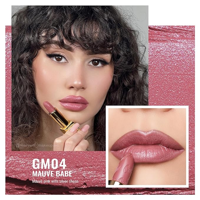 Oulac Matte Mauve Pink Lipstick with Glow Metallic Finish - Vegan Lipstick for Women, Creamy Texture, Hydrating Clean Beauty Formula, High-End Magnetic Hook Design, GM04 Mauve Babe