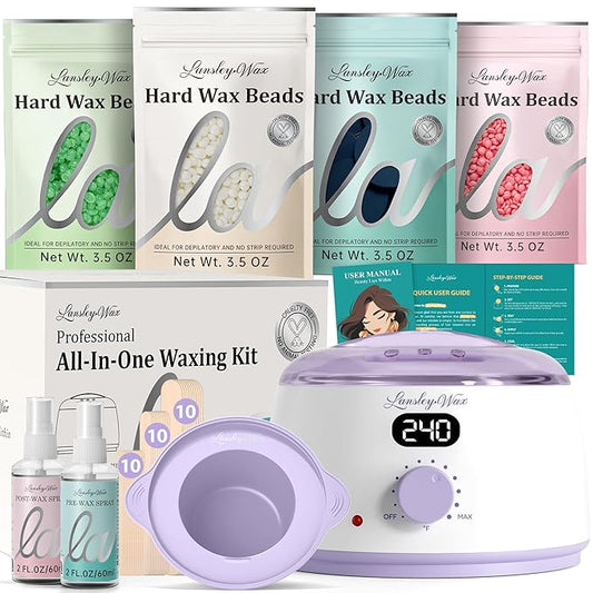 LANSLEYWAX Digital Waxing Kit for Women Men - Purple Waxing Machine with 39 Accessories - Hard Wax Kit for Arms Legs Brazilian Bikini Facial Sensitive Skin, Wax Warmer Hair Removal for Home/Salon Use