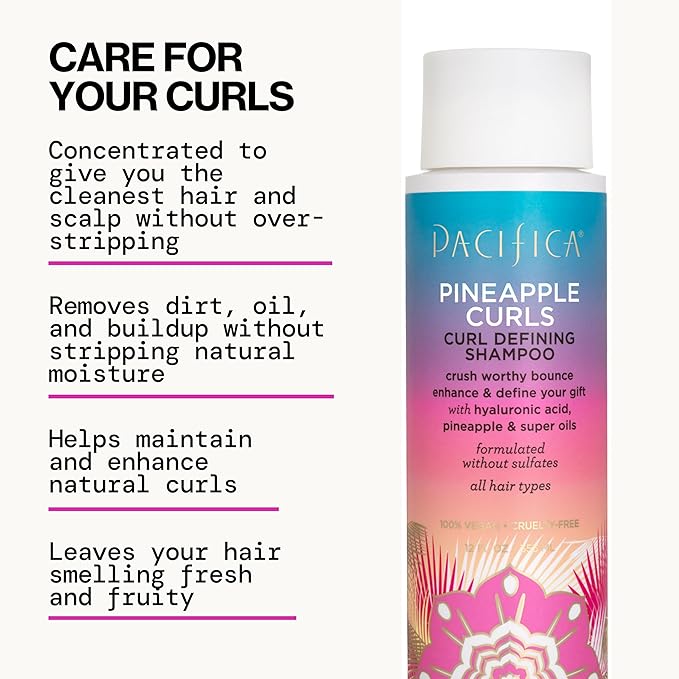 Pacifica Beauty 12.0 Fl Oz Pineapple Curls Curl Enhancing Shampoo - Hydrating & Frizz Control with Argan Oil & Hyaluronic Acid, Vegan + Cruelty Free
