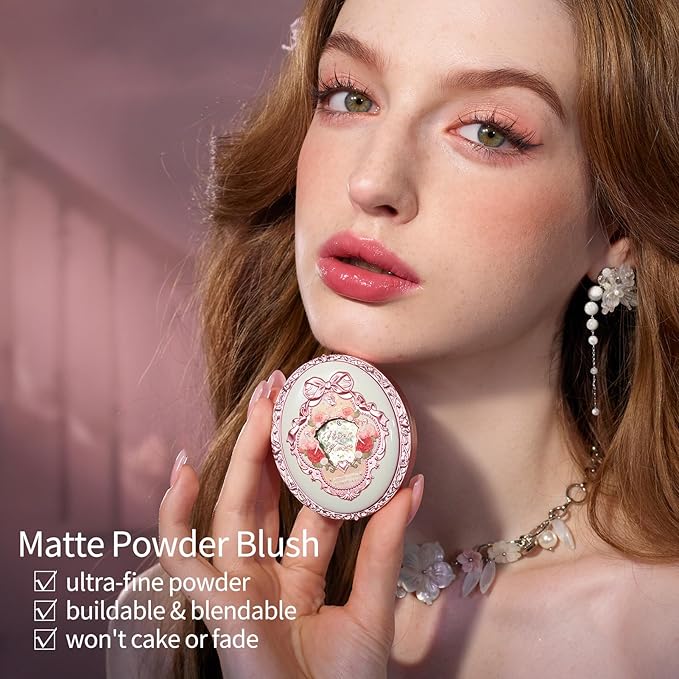 Flower Knows Midsummer Fairytales Velvet Embossed Blush,Taupe Matte Finish,Buildable & Blendable Powder Blush for cheeks,Natural Flush for All Skin Tones(05 Valley Lily,5g)