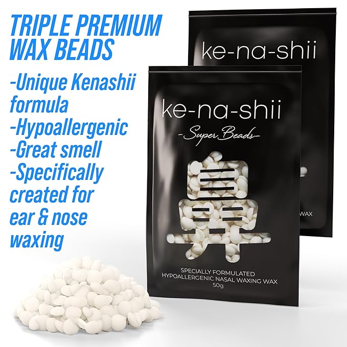 Kenashii Ear & Nose Waxing Kit, Wax Warmer Set, 100g Wax, 24 Professional Applicators, No Microwave Required, Effective Nose and Ear Hair Removal For Men and Women, 12 Balm Wipes, Storage Bag