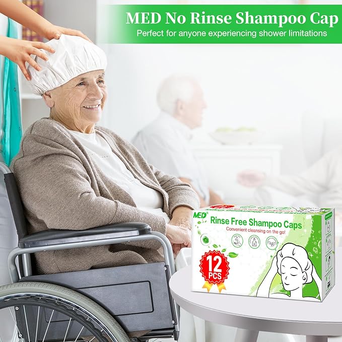 Shampoo Caps No Rinse Waterless Hair Washing Shower Caps 12 Packs for Elderly, Women, Hospital, Camping