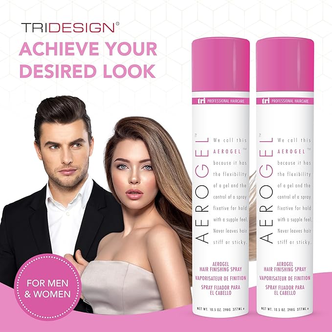 TRIDESIGN Aerogel Hairspray - Strong Hold Hair Finishing Spray for Volumizing & Control, Flexible Styling for All Hair Types, Non-Sticky and Scented - For Women and Men - Pack of 2 (10.5 Oz)