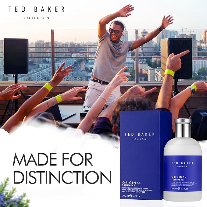 Ted Baker Skinwear EDT, woody masculine fragrance, zesty lime, bergamont and lemon top notes with sandalwood, amber and cedar base notes, 6.76 fl oz