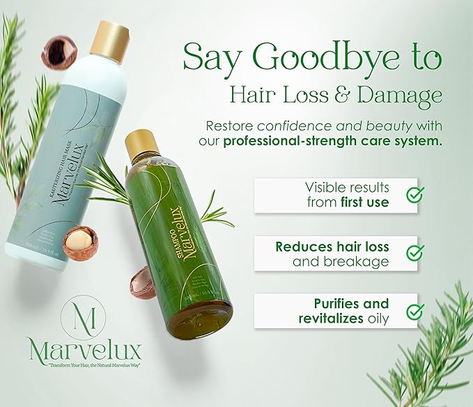 MARVELUX Hair Care Kit with Rosemary Shampoo & Kauterizing Mask – Anti Hair Fall + Strengthening – Deep Repair & Fortifying System for Damaged Hair – Sulfate-Free Hair Care (500ml, ROSEMARY)