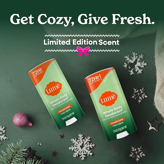 Lume Whole Body Deodorant - Smooth Solid Stick - 72 Hour Odor Control - Aluminum Free, Baking Soda Free and Skin Loving - 2.6 Ounce (Pack of 3) (Fresh Alpine)