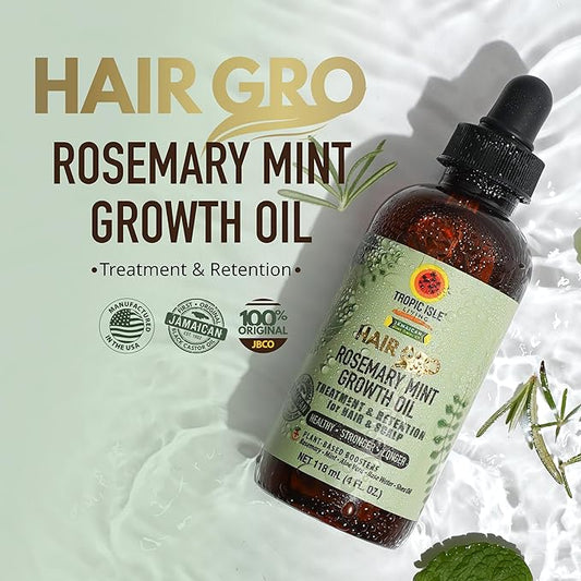 Hair Gro Growth Oil 4oz/120ml - Hair Treatment with Rosemary Mint Infused Formula for Healthier Hair, Scalp Detox, All Hair Types