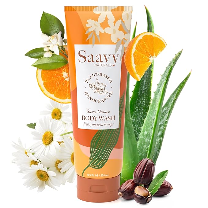 Body Wash Sweet Orange Saavy Naturals - Plant-Based Ingredients - Made In USA - Sensitive Skin Body Wash, l Organic & Vegan Formula With Coconut Oil, Shea Butter, And Aloe Vera - 8.5 Fl Oz,