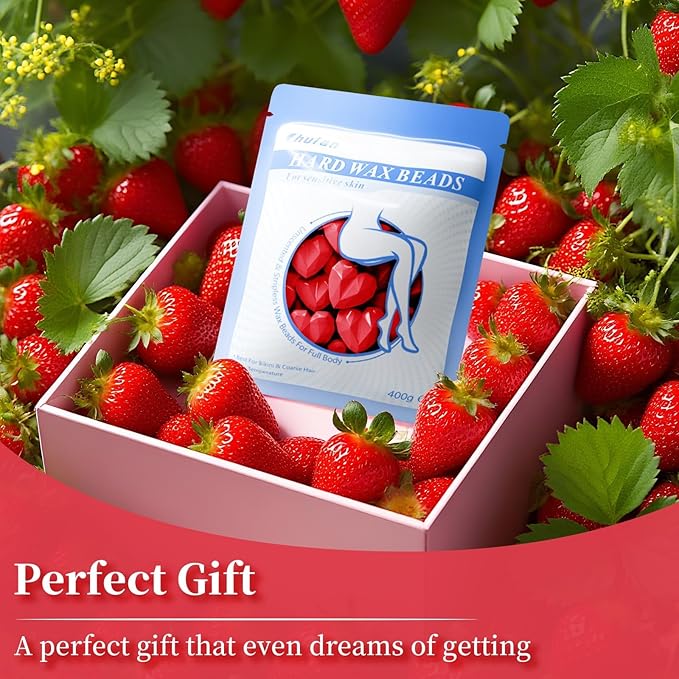 Chulan Hard Wax Beads, 400g Waxing Beads for Sensitive Skin Coarse Hair Removal, Bikini, Full Body, Face Brazilian Waxing, Legs, Fragrance Allergen Free Cute Red Heart Shape