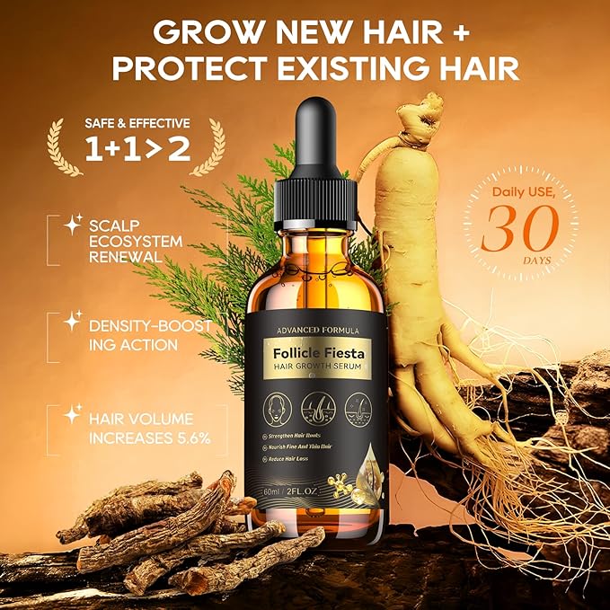 Women‘s Hair Growth Serum Oil, 100% Veganic Natural Herbal Extracts, Root Revive Visibly Thickening Fuller Hair, Follicle Stimulator Scalp Serum for Hair Loss/Shedding,Thin, Dry & Damaged Treatment