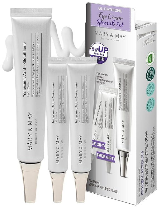 Mary&May Glutathione Eye Cream Special Set - Powerful Antioxidant, Reduces Dark Circles in the Eye, Improve Uneven Skin Tone with Vitamin C, 1.01 oz.+ Mini 0.4oz 2 Pack