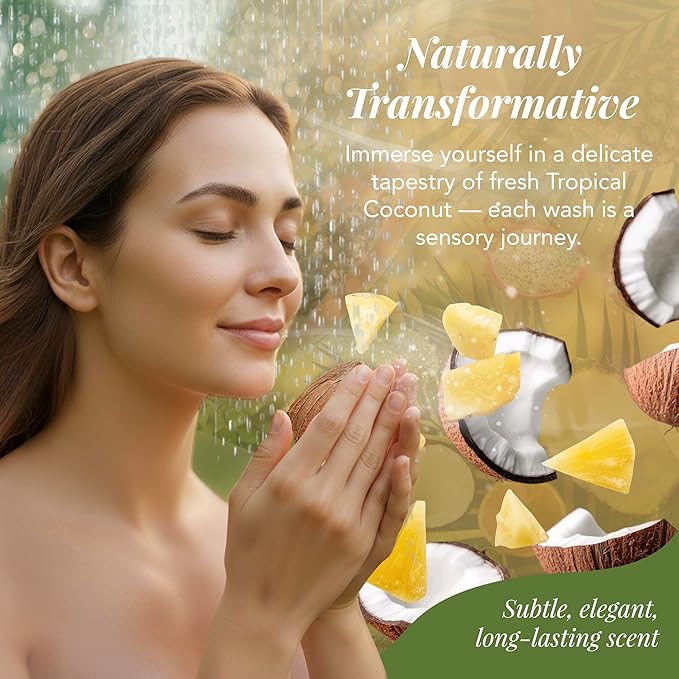 Saavy Naturals Body Wash Tropical Coconut Plant-Based Ingredients - Made In Usa - Sensitive Skin Body Wash, l Organic & Vegan Formula With Coconut Oil, Shea Butter, And Aloe Vera - 8.5 Fl Oz, 2 Pack