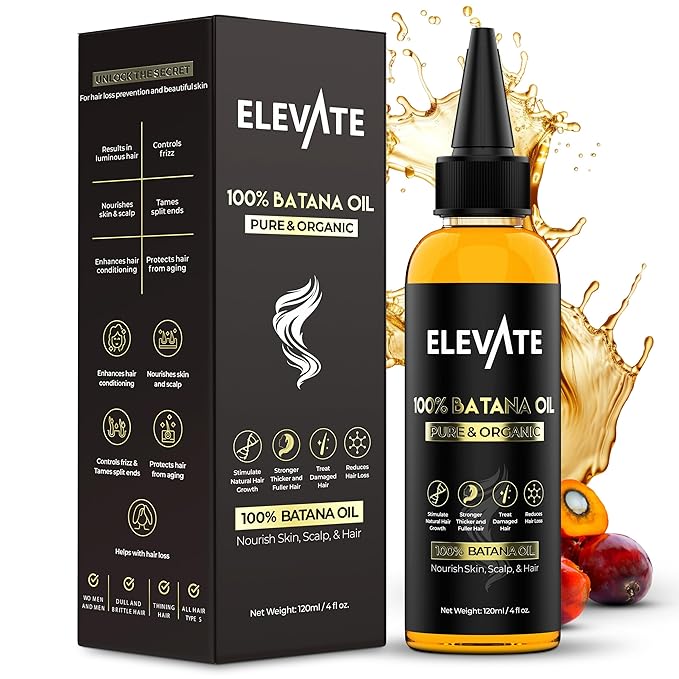 Elevate Batana Oil for Hair Growth | 100% Pure & Natural Raw Dr. Sebi Organic Oil from Honduras | Cold Pressed Chemical-Free for Thickness & Scalp Care Skin | Thicker Stronger Hair 4 Fl Oz 2 Pack