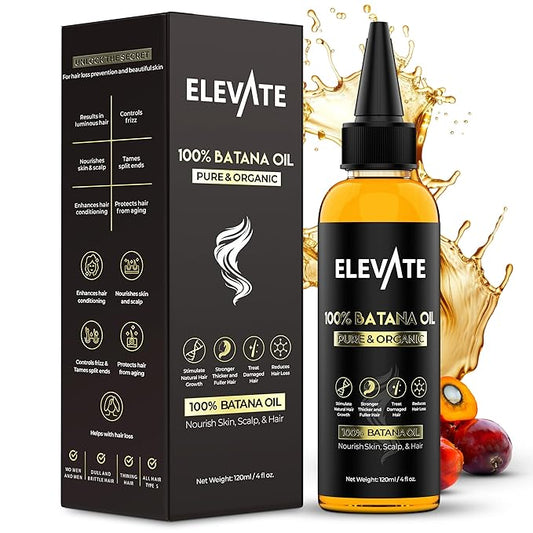 Elevate Batana Oil for Hair Growth | 100% Pure & Natural Raw Dr. Sebi Organic Oil from Honduras | Cold Pressed Chemical-Free for Thickness & Scalp Care Skin | Thicker Stronger Hair 4 Fl Oz 2 Pack