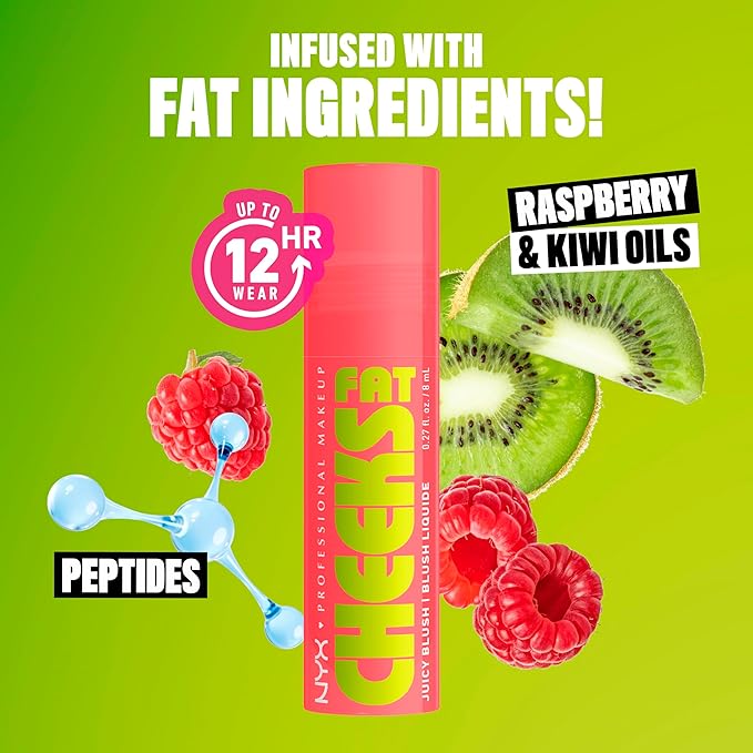 NYX PROFESSIONAL MAKEUP Fat Cheeks Liquid Blush, Buildable, Dewy Blush with Long-Lasting 12HR Wear - Peach Plunge (Bright Peach)