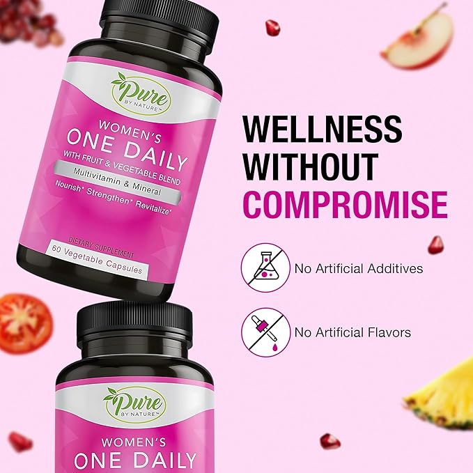 Pure By Nature One-Daily Multivitamin for Women, Immune Support Supplement with Non-GMO Ingredient, Vitamin & Minerals for Energy, 60 Veggie Capsules