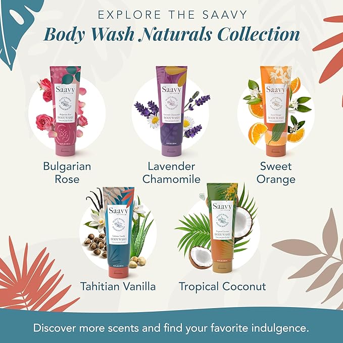 Saavy Naturals Body Wash Tahitian Vanilla Plant-Based Ingredients| Made In USA | Sensitive Skin Body Wash, l Organic & Vegan Formula With Coconut Oil, Shea Butter, And Aloe Vera - 8.5 Fl Oz, 2 Pack