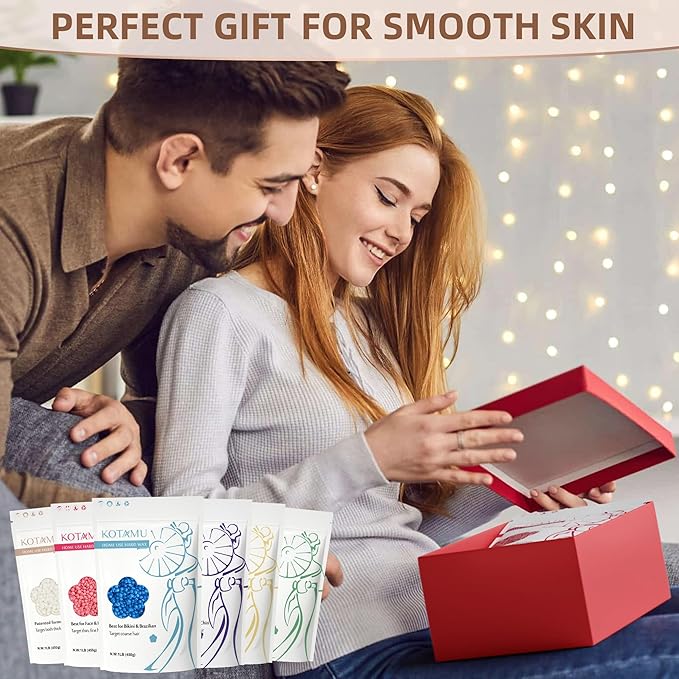 KOTAMU Wax Beads for Hair Removal, 1lb Lavender Hard Wax Beans for Sensitive Skin, Facial, Chin, Underarms, Brazilian Bikini Face, Perfect for Men Women Full Body Waxing at Home Salon