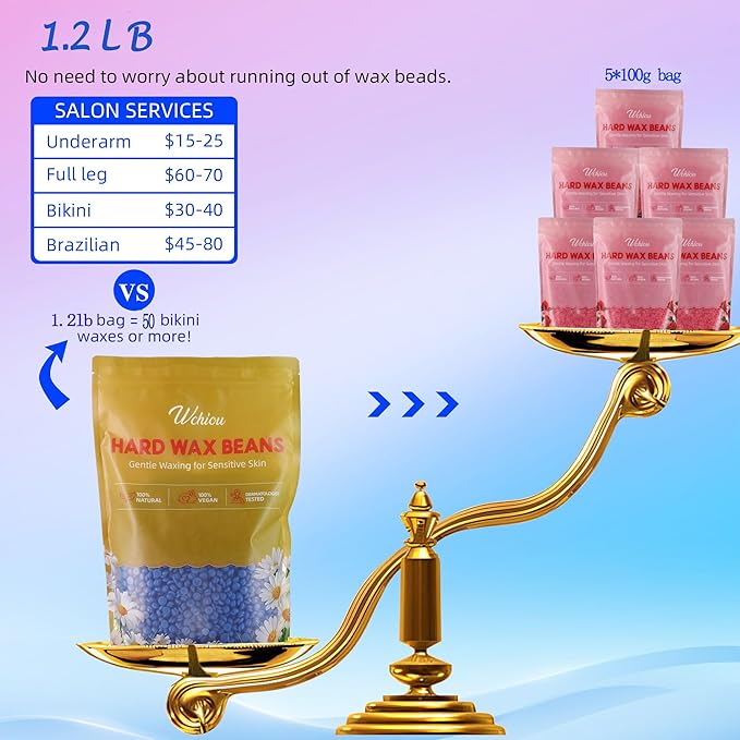 Hard Wax Beads, 1.2lb Wax Beads for Hair Removal, Sensitive Skin with Chamomile Formula, For Face Eyebrow Leg Bikini Brazilian Waxing, Waxing Beads for Beginners (Coarse Body Hair Specific)