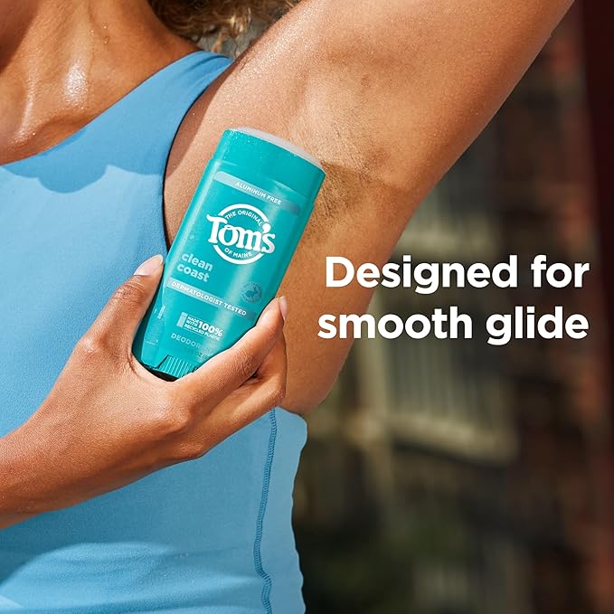 Tom’s of Maine Clean Coast Aluminum Free Natural Deodorant For Women & Men | Goes on Clear | Odor & Wetness Protection | Naturally Derived and Moisture-Locking Ingredients | 3.25 oz (2 Pack)