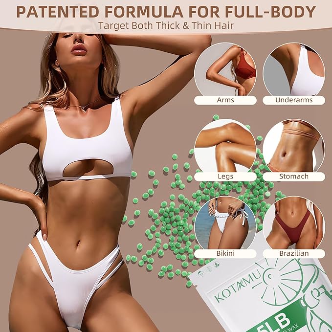 KOTAMU Waxing Beads for Women & Men, 2.5lb Hard Wax Beads for Hair Removal, Aloe Vera Wax Beans Bulk with 30 Wax Sticks Suitable for Sensitive Skin,Arm,Leg,Thick,Stubborn Hair,Home & Salon Waxing