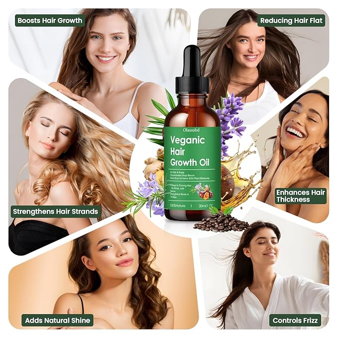 Hair Growth Oil with Rosemary Castor Oil Vegan Strengthening Formula for Thinning Hair Regrowth Treatment in Natural Vegan Hair Serum to Nourish Scalp Stimulate Follicles 3PCS for Man and Women