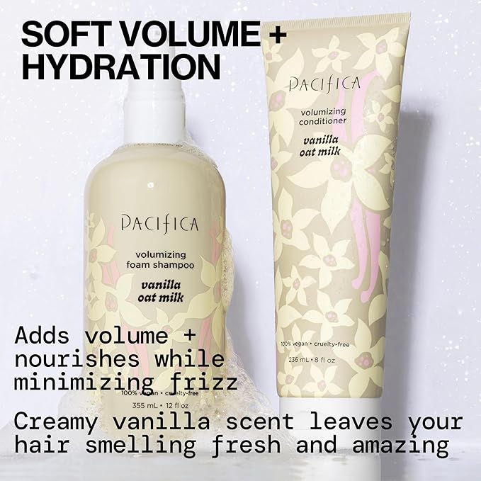 Pacifica Vanilla Oat Milk Volumizing Foam Shampoo – Weightless Foaming Shampoo for Fine or Flat Hair, Adds Volume & Body, Hydrating Oat Milk, Sulfate-Free, Vegan