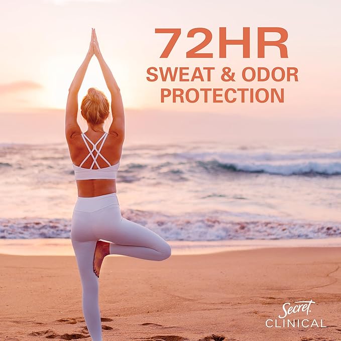 Secret Clinical Strength Antiperspirant Deodorant for Women, 3X Stress Protection, 72hr Sweat & Odor Protection, Pro-Hyaluronic Acid, Invisible Solid, Mandarin Summer Fizz Scent, 1.6 oz