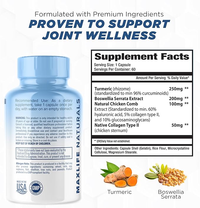 ArthroFlex Advanced Joint Health Supplement – 60 Capsules - Vital Joint Supplements for Women and Men, Type II Collagen Cartilage Supplement, Made in USA Health Care Supplements