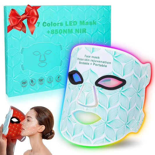 Red Light Therapy for Face, 7＋1 Colors LED Face Mask Light Therapy with 850NM Near-infrared, Portable Rechargeable Red Light Therapy Mask Skin Care Device at Home and Travel for Anti-Aging