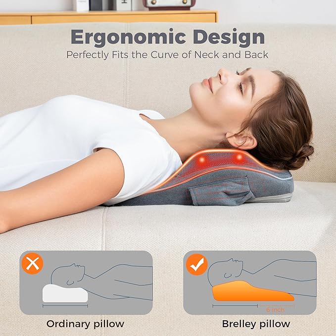 Brelley Shiatsu Neck and Back Massager with Heat, Deep Tissue Kneading Massage Pillow, Electric Massagers with Bi-Directional Rotating Head for Neck, Back, Shoulders, and Legs
