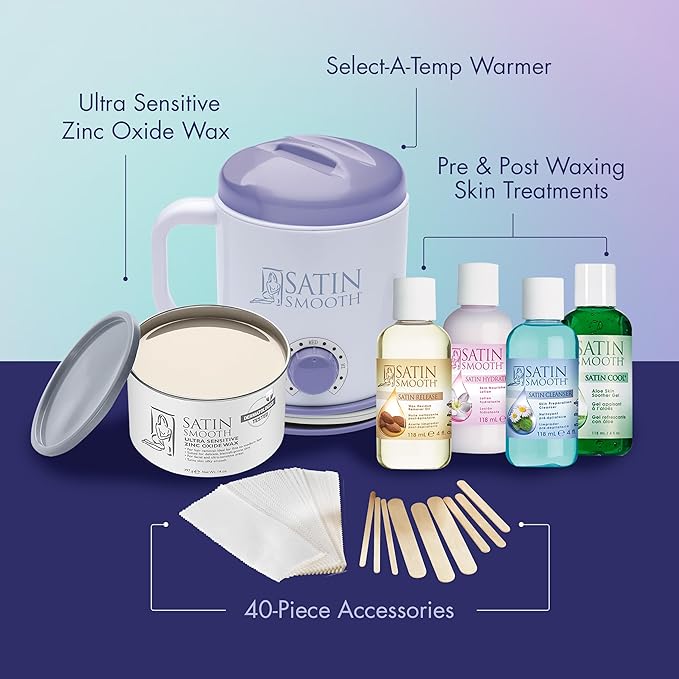 Satin Smooth Select-A-Temp™ Starter Kit - Adjustable Temperature Wax Warmer with Hair Removal Wax and Accessories, Professional Waxing Kit for Face and Body