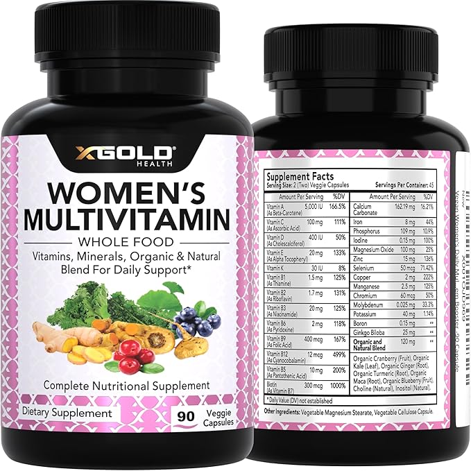 Vegan Women's Daily Multivitamin 50 Plus with Organic WholeFood Based Natural Ingredients, Ginger, Maca, Multi-Vitamin B Complex & More - Energy Support, Immune System Booster -90 Capsules
