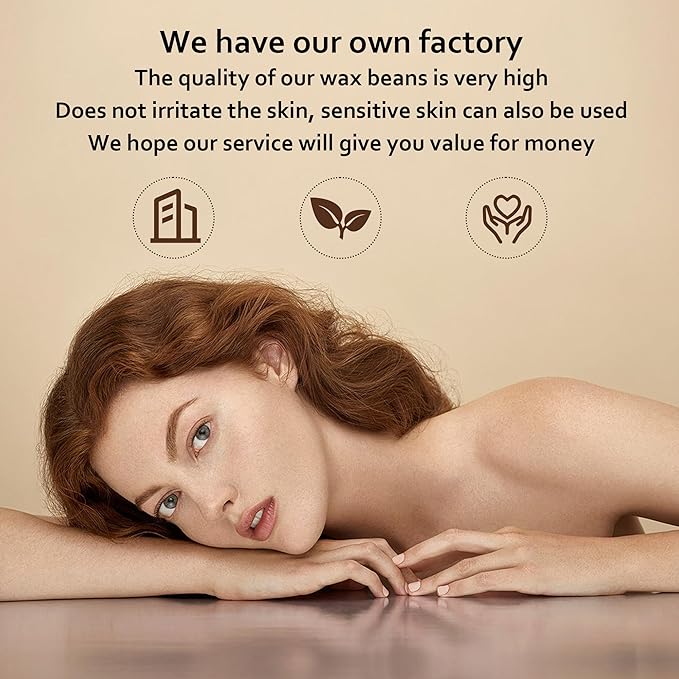 Waxing Kit for Women Men, Wax Warmer Hair Removal at Home with Hard Wax Beads & Silicone Pot, Suitable for Sensitive Skin Brazilian Bikini, Facial, Underarms, Legs, Full body