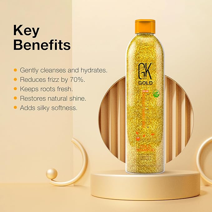 GK HAIR Global Keratin Gold Shampoo (8.5 Fl Oz/250ml) Hair Moisturizing Shine and Protection With Argan Oil, Shea Butter, Natural Oils All Hair Types