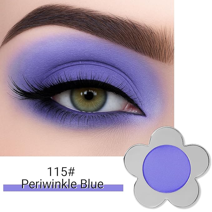 Erinde Periwinkle Blue Matte Eyeshadow Palette, Velvet Eye Shadow Compact Powder Primer Base Makeup, Long-Lasting Eye Makeup, Ultra-Blendable, Pigmented Color, Vegan Formula, 115 Periwinkle Blue