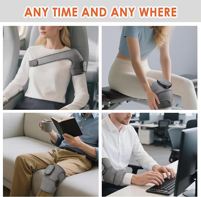 Cordless Knee Massager with Heat and Vibration, 3-in-1 Heating Pad for Knee, Shoulder, and Elbow, 5000mAh Battery, Portable Touchscreen Control for Pain Relief