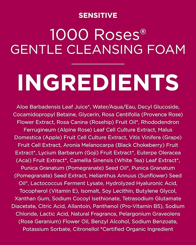 Andalou Naturals 1000 Roses Gentle Cleansing Foam | Foaming Face Wash with Rose Stem Cells & Organic Aloe Leaf Juice | Hydrating Daily Cleanser for Sensitive Skin | 5.5 fl oz
