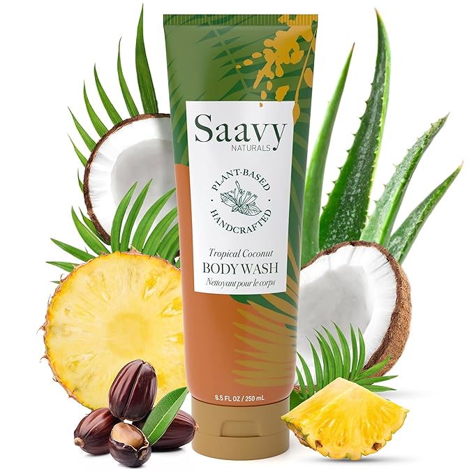 Body Wash Tropical Coconut Saavy Naturals - Plant-Based Ingredients - Made In Usa - Sensitive Skin Body Wash, l Organic & Vegan Formula With Coconut Oil, Shea Butter, And Aloe Vera - 8.5 Fl Oz,