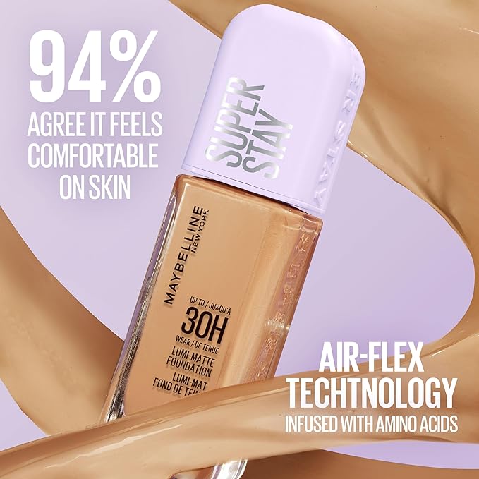Maybelline Super Stay Lumi-Matte Foundation, Lightweight and Buildable Full Coverage Foundation Makeup For Up To 30HR Wear, 350, 1 Count