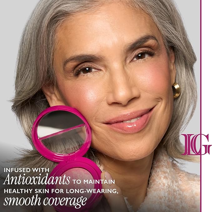 LAURA GELLER NEW YORK Holiday 2025 Limited Edition Baked Blush-n-Brighten Marbleized Blush - Skyline Sunset - Pink Color for Cheeks (02 Skyline Sunset + Kabuki Brush)