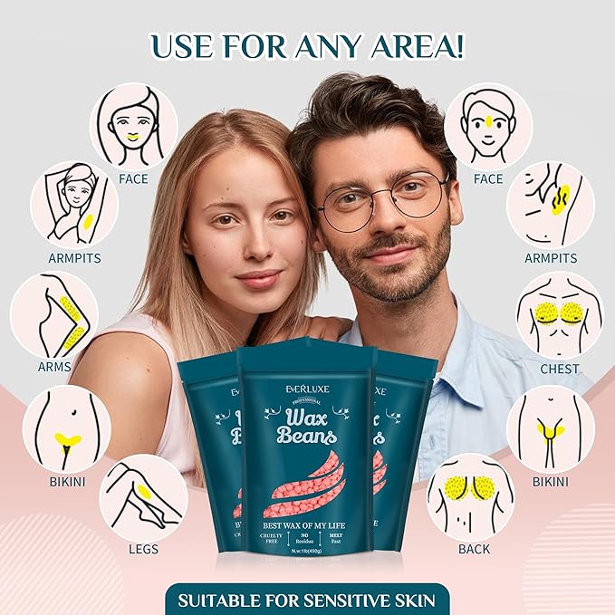 Wax Beads-1LB Pink Hard Wax Beads For Hair Removal-Waxing Beads For Sensitive Skin With Rose Extract-Perfect For Bikini/Brazilian/Face/Body Waxing-At Home Beads For Women Men