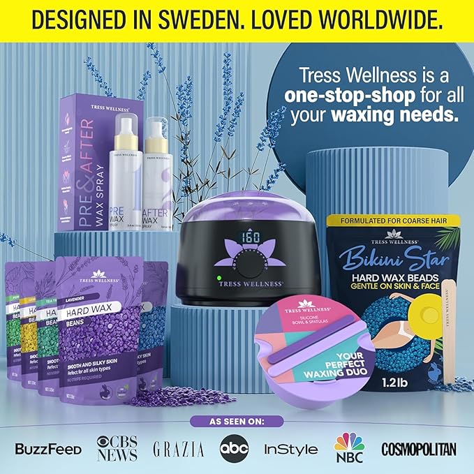 Tress Wellness Wax Beads - Safe for Skin - Dermatologically Tested - At-Home Kit for Bikini, Brazilian & Full Body - Bikini Star 1.2lb