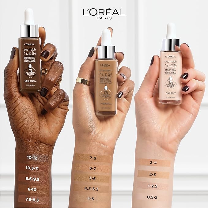 L'Oreal Paris True Match Nude Hyaluronic Tinted Serum Foundation with 1% Hyaluronic acid, Tan-Deep 7-8, 1 fl. oz.